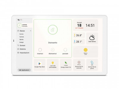 CONEXA BIANCA con display 10.1” TFT LCD IPS. Interfaccia PoE o alimentazione 12Vcc Installazione a incasso su scatola DIN 503 o rotonda da 60mm. Colori disponibili: bianco cod. finale.301 e nero cod. finale .302