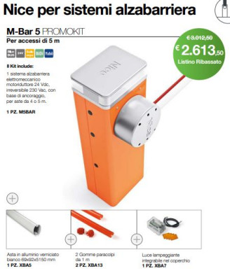 Il Kit include: 1 PZ. M5BAR, 1 PZ. XBA5, 2 PZ. XBA13, 1 PZ. XBA7