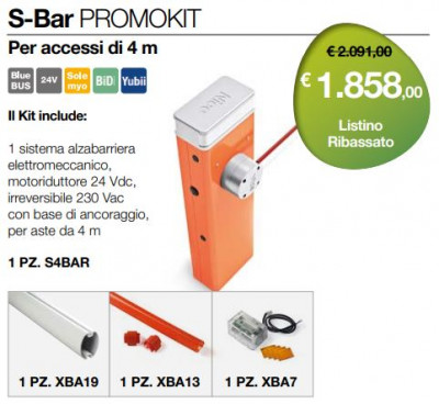 Il Kit include: 1 PZ. S4BAR, 1 PZ. XBA19, 1 PZ. XBA13 , 1 PZ. XBA7