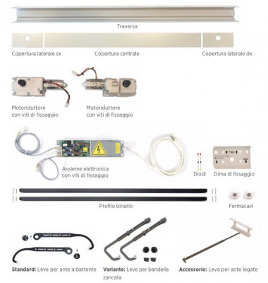 Kit completo DOPPIA ANTA per scuri a battente L 115cm (predisposizione + kit motorizzazione)