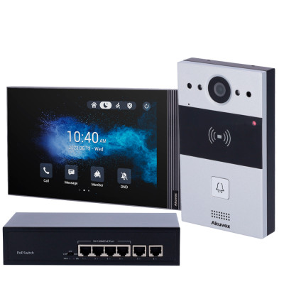 Kit videocitofonico su base LINUX IP | Postazione esterna e monitor Audio bidirezionale Crystal Clear Lettore EM/MF e NFC | PoE Standard 2 uscite relè | Antivandalo Connessione Cloud
