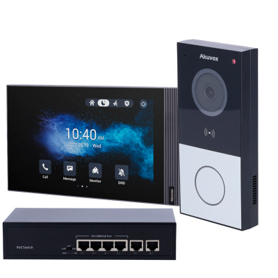 Kit videocitofonico su base LINUX IP & WiFi | Postazione esterna e monitor Audio bidirezionale Crystal Clear Lettore MF, NFC e BLE | PoE standard 1 uscita a relè Connessione Cloud
