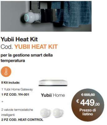 Yubii HEAT KIT - Il Kit include: 1 Yubii Home Gateway, 2 valvole termostatiche intelligenti